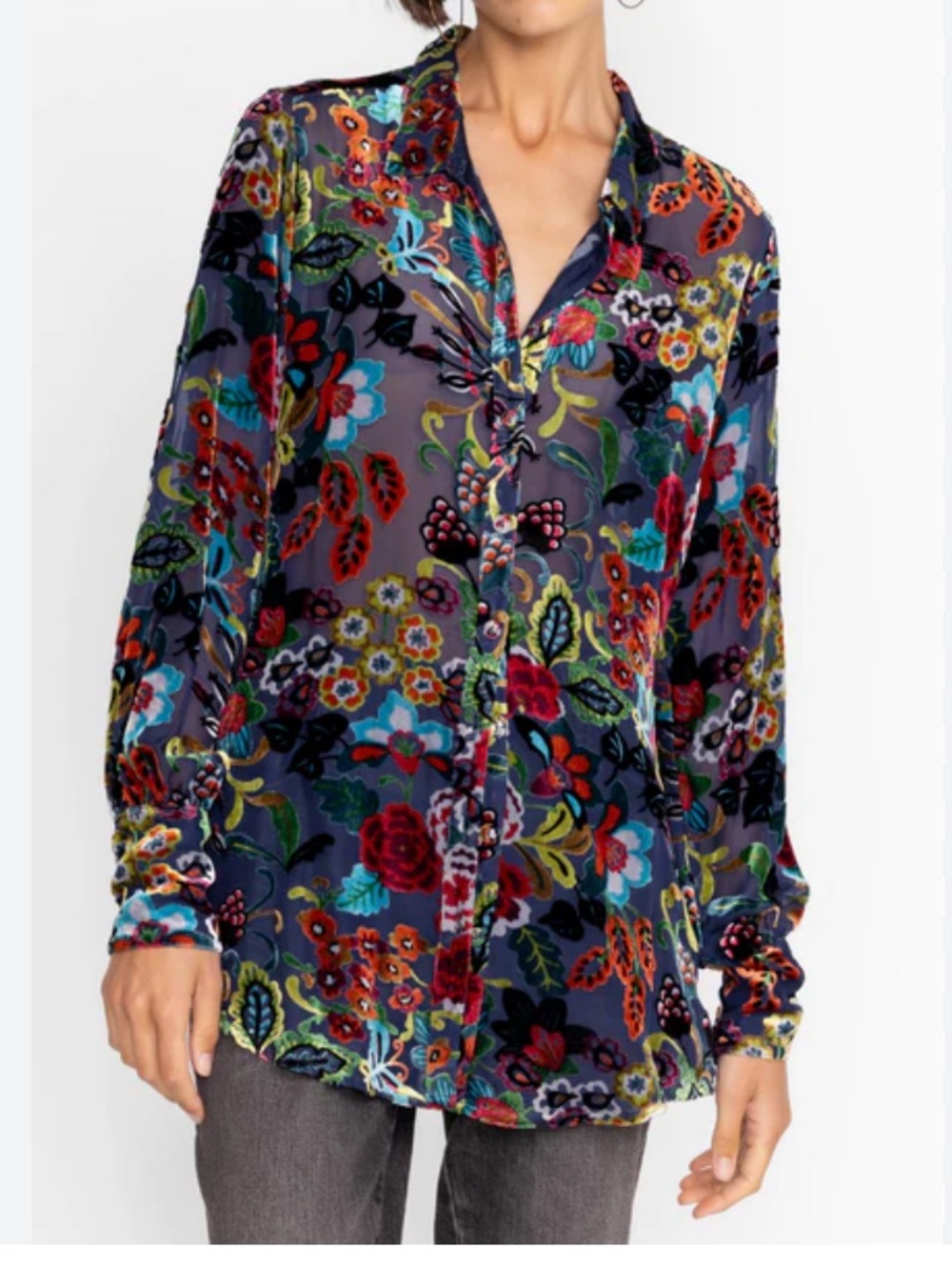 Johnny Was Minto Burnout Yrene Blouse Colorful Velvet Top Whimsigoth Medium NWT - Picture 11 of 13